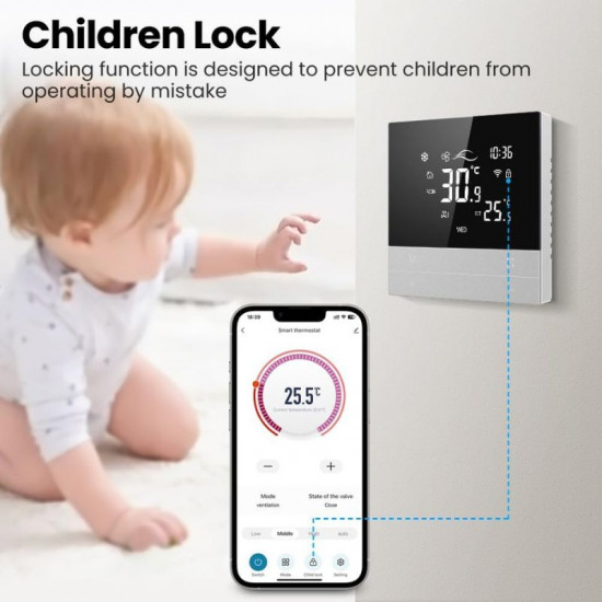 Thermostat intelligent AVATTO WT300 Tuya Wifi 4 tuyaux pour ventilo-convecteur, compatible avec Alexa et Google Home pour le chauffage et la climatisation CVC