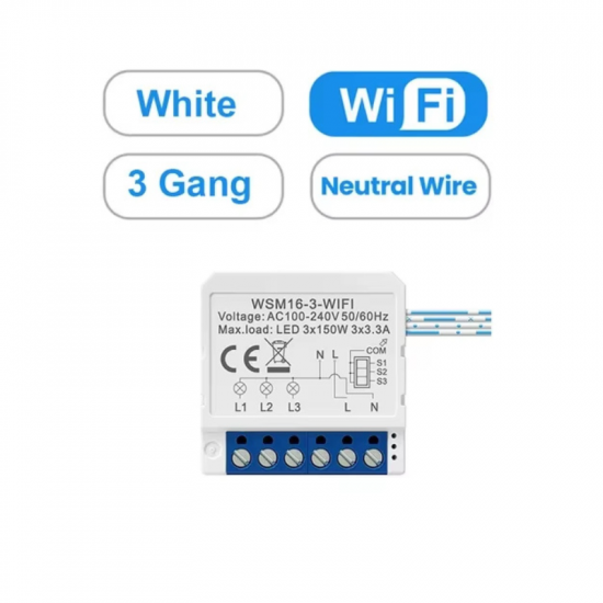 Mini switch 3 voies WIFI Avec neutre tuya  AVATTO WSM16-3GANG