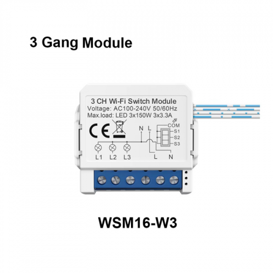 Mini switch 3 voies WIFI Avec neutre tuya  AVATTO WSM16-3GANG