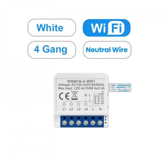 Mini switch 4 voies WIFI Avec neutre tuya  AVATTO WSM16-4GANG