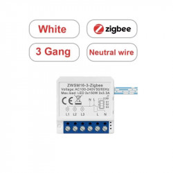 Mini switch 3 voies zigbee avec neutre tuya  AVATTO ZWSM16-W3GANG