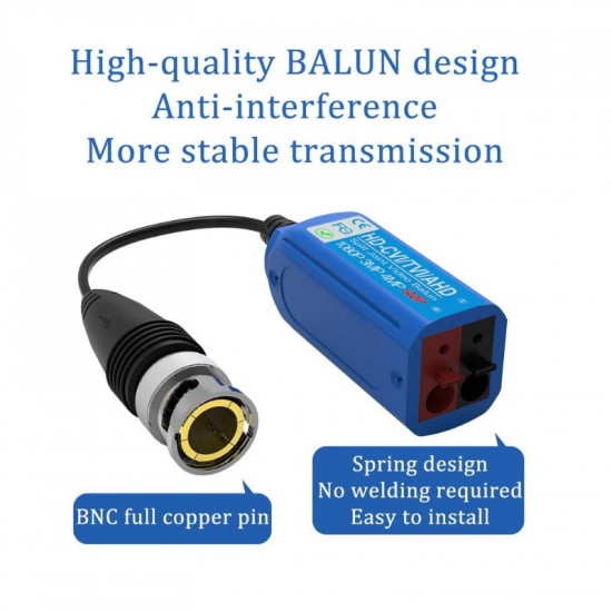 Balun vidéo BNC 5MP passif pour CCTV, transcepteurs coaxiaux à paire torsadée HD camera AHD/CVI/TVI