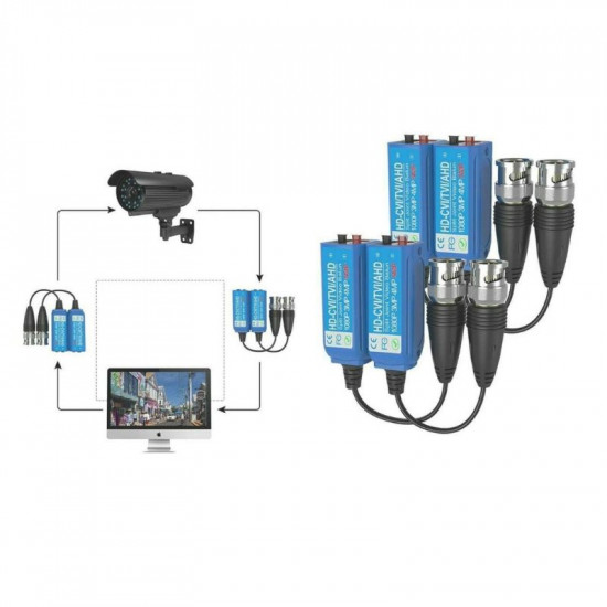 Balun vidéo BNC 5MP passif pour CCTV, transcepteurs coaxiaux à paire torsadée HD camera AHD/CVI/TVI