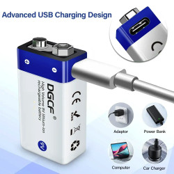 Batterie rechargeable 9V 1000mAh Métama avec charge Type C intégré Batterie rechargeable 9V 1000mAh Métama avec charge Type C intégré