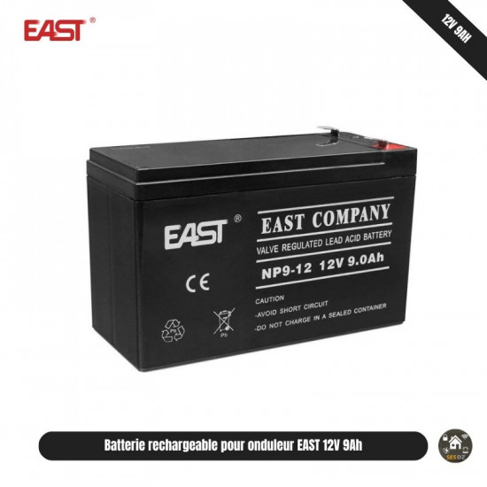 Batterie rechargeable EAST 12V 9Ah – Batterie plomb étanche VRLA pour UPS, alarme , onduleur et alimentation de secours