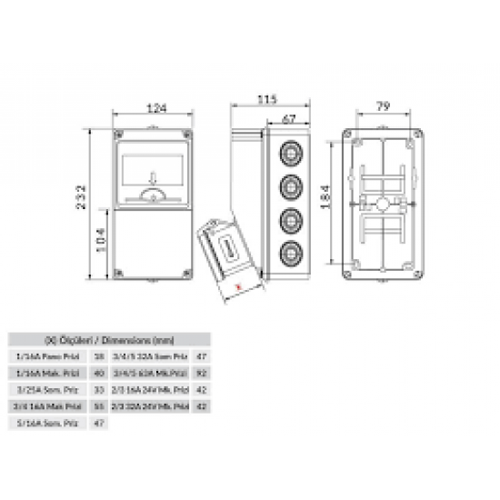 Bemis BD1-2127-2020 5/32A 380V 1pcs Avant 1/16A 220V 2pcs Combinaison de prises avant