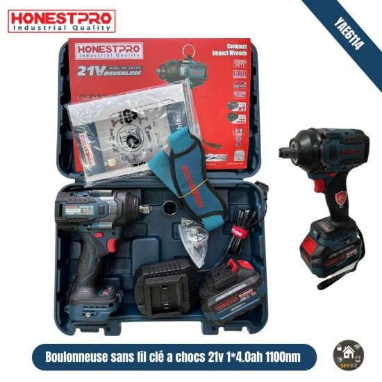 Boulonneuse sans fil clé a chocs 21v 1*4.0ah 1100nm  HONESTPRO YAE6114
