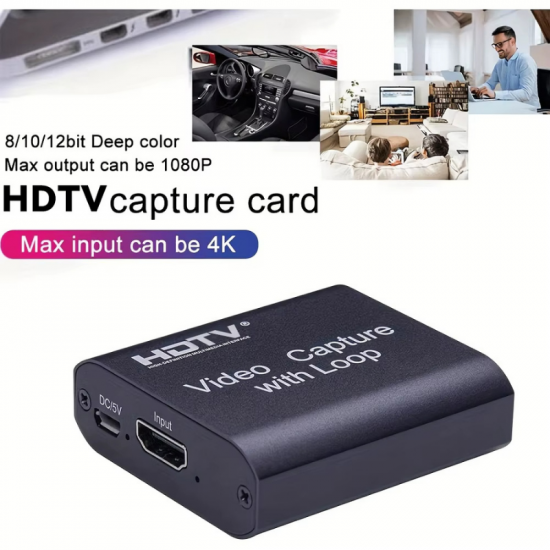 Carte de capture vidéo compatible HDTV HDMI vers USB 4K@60hz avec cable usb-usb et cable charge Carte de capture vidéo compatible HDTV HDMI vers USB 4K@60hz avec cable usb-usb et cable charge