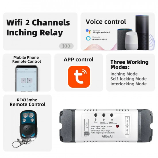 Contrôleur de moteur connecté Tuya  wifi et RF433 Mhz  2 canaux : 7V - 32V