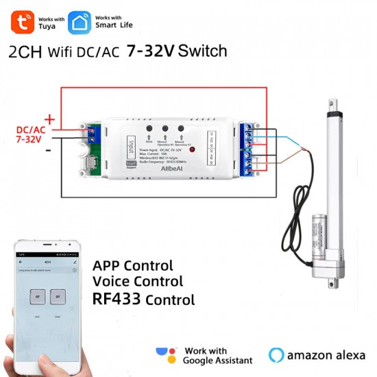 Contrôleur de moteur connecté Tuya  wifi et RF433 Mhz  2 canaux : 7V - 32V