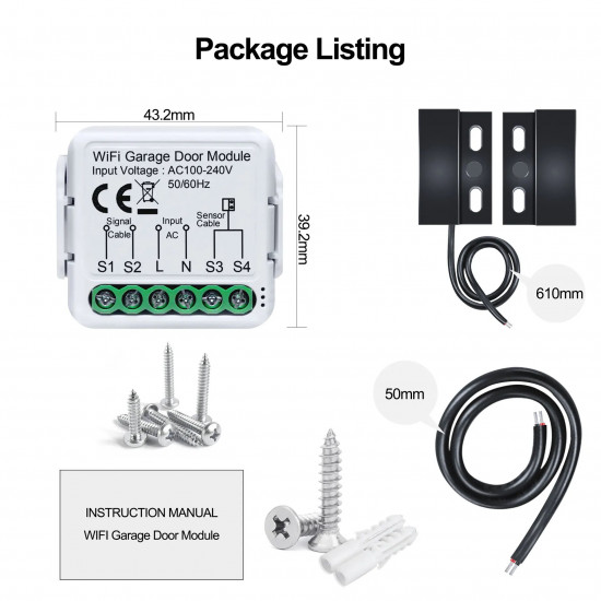 contrôleur de porte de Garage TUYA WIFi avec capteur filaire contrôleur de porte de Garage TUYA WIFi avec capteur filaire