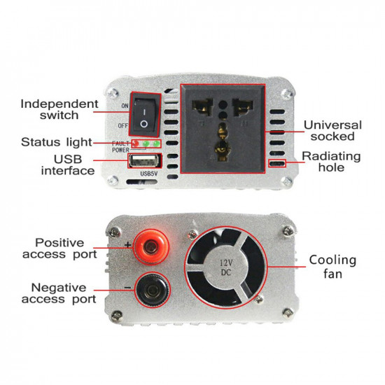 Car Power Inverter 500W DC 12V to AC 220V Vehicle Battery Converter Power Supply On-Board Charger Switch Car Power Inverter 500W DC 12V to AC 220V Vehicle Battery Converter Power Supply On-Board Charger Switch