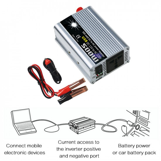 Car Power Inverter 500W DC 12V to AC 220V Vehicle Battery Converter Power Supply On-Board Charger Switch Car Power Inverter 500W DC 12V to AC 220V Vehicle Battery Converter Power Supply On-Board Charger Switch