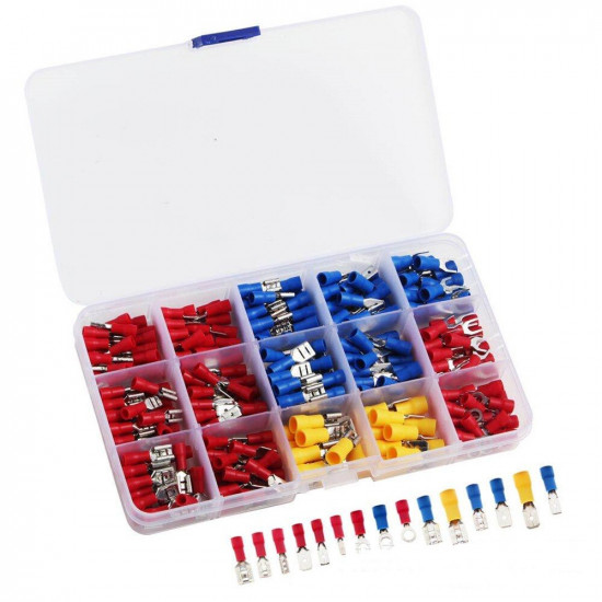 Assorted Spade Terminals Insulated Cable Connector Electrical Wire Crimp Butt Ring Fork Set Ring Lugs Rolled Kit 18 models Assorted Spade Terminals Insulated Cable Connector Electrical Wire Crimp Butt Ring Fork Set Ring Lugs Rolled Kit 18 models