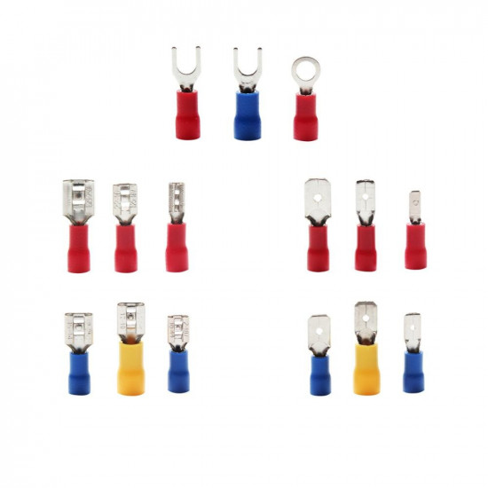Assorted Spade Terminals Insulated Cable Connector Electrical Wire Crimp Butt Ring Fork Set Ring Lugs Rolled Kit 18 models Assorted Spade Terminals Insulated Cable Connector Electrical Wire Crimp Butt Ring Fork Set Ring Lugs Rolled Kit 18 models