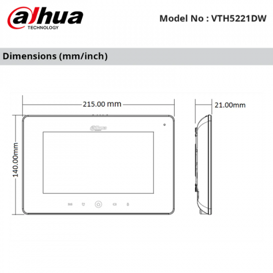 Moniteur Visiophone IP Dahua VTH5221DW-C – Écran tactile 7 pouces avec WiFi