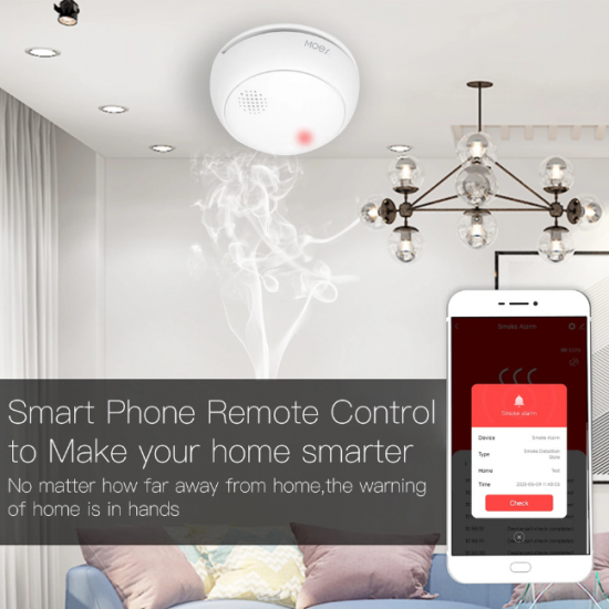 Détecteur de fumée sans fil intelligent feu zigbee avec alarme sonore 85dB Moes HS2SA-1