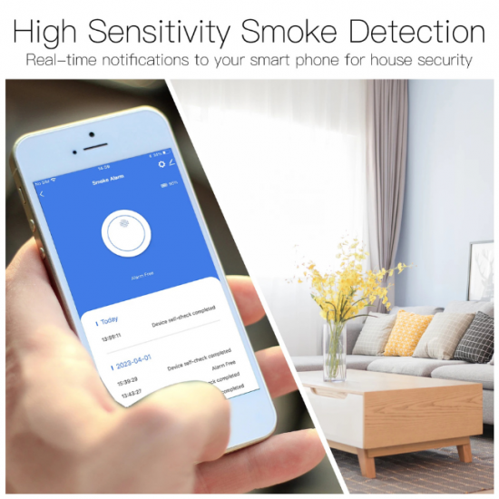 Détecteur de fumée sans fil intelligent feu zigbee avec alarme sonore 85dB Moes HS2SA-1