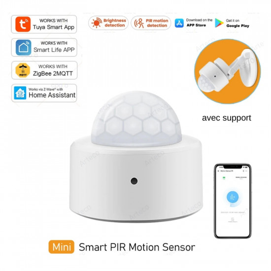 Détecteur de mouvement PIR et Lux ( lumière ) Zigbee avec support d'orientation ZG-204ZL