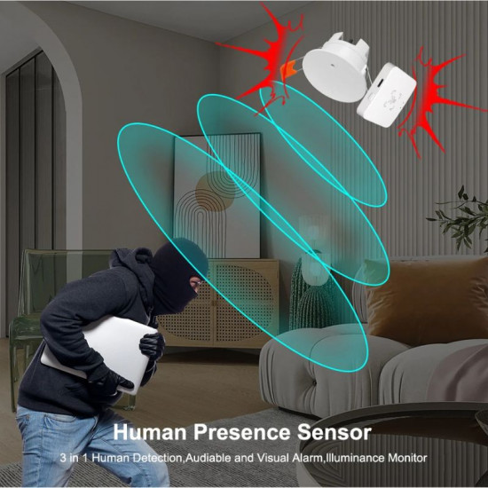 Détecteur Intelligent de Présence Humaine ZigBee Radar + Capteur de Luminosité 2-en-1 Plafonnier Moes ZSS-QY-HP