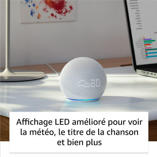 Assistant vocal Amazon Alexa Echo Dot 5 ( année 2022 ) avec horloge Blanc