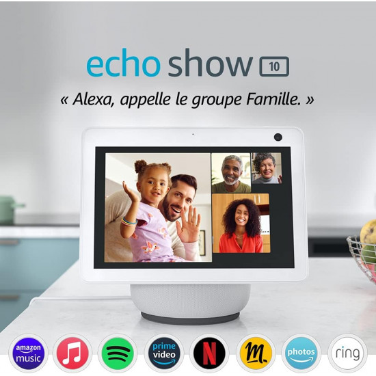 Assistant vocal Amazon Echo Show 10 avec mouvement de pivotation automatique  ( 3ème génération : 2022 ) BLANC