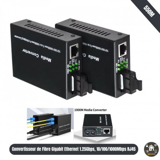 Convertisseur de fibre Gigabit Ethernet 1.25Gbps, 10/100/1000Mbps RJ45 jusqu'à 550m. GSS-11S05C Convertisseur de fibre Gigabit Ethernet 1.25Gbps, 10/100/1000Mbps RJ45 jusqu'à 550m. GSS-11S05C