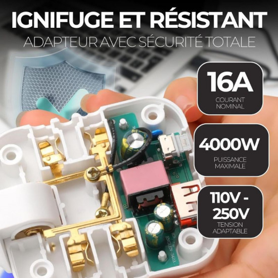 Prise Murale Extra Plate 2 Ports USB + 2 Prises