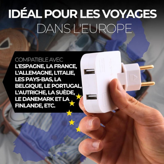 Prise Murale Extra Plate 2 Ports USB + 2 Prises