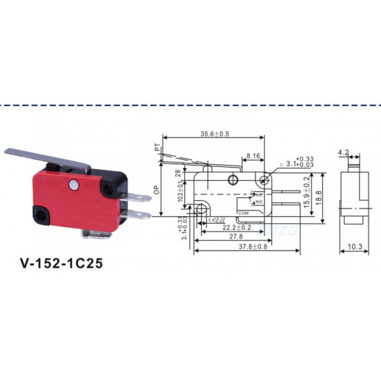 Micro Limit Switch V-152-1C25 Roller Lever Snap Action 250V 16A 1NO 1NC Micro Limit Switch V-152-1C25 Roller Lever Snap Action 250V 16A 1NO 1NC