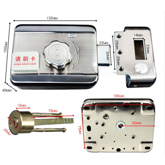 wifi control Electric lock & gate lock Access Control system Electronic integrated RFID Door Rim lock with ID reader 125khz