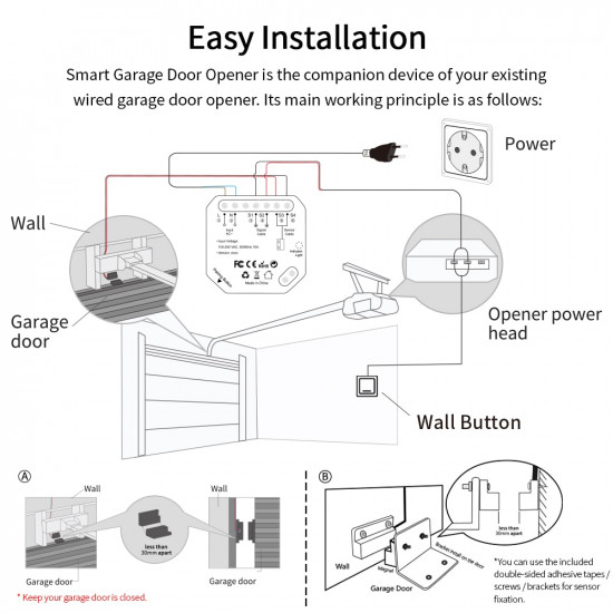 Garage Door Controller Opener with Sensor . Tuya Smart Life WIFi App Alert Voice Control Alexa Echo Google Home