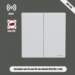 Interrupteur de Lumière Sans Fil, sans pile auto-alimenté Interrupteur émetteur RF 433 2voies Gharelec GISF-2701