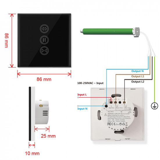 Interrupteur tactile Noir zigbee  connecté et intelligent pour rideaux et volet roulant électrique  loratap zigbee