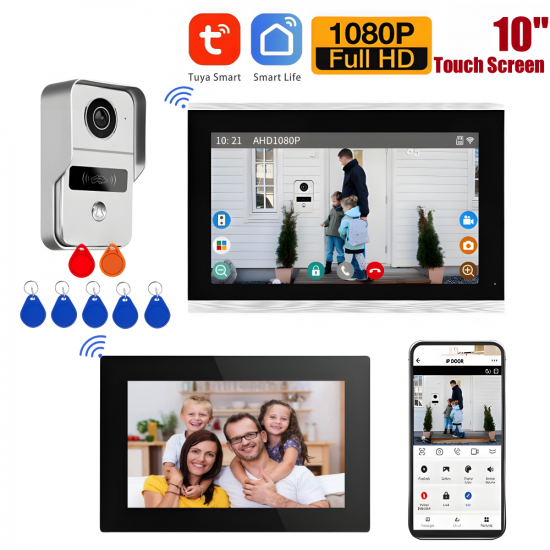 Sonnette videophone Tuya avec moniteur10" intelligent et contrôle d'accès aux portes AHD10-2C white