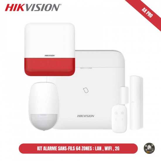 Kit alarme anti-intrusion sans fils Hickvision AX PRO 64 zones , LAN , WIFI , 2G