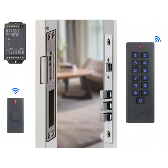 Wireless Door Access Control System Kit with Doorbell and Recessed Lock For Office AW-GE12