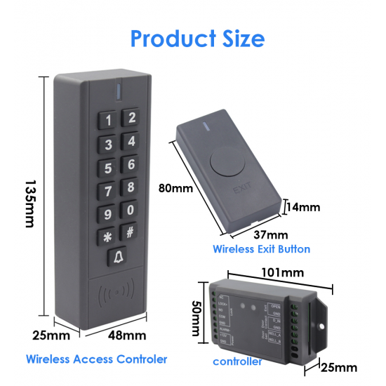 Wireless Door Access Control System Kit with Doorbell and Recessed Lock For Office AW-GE12