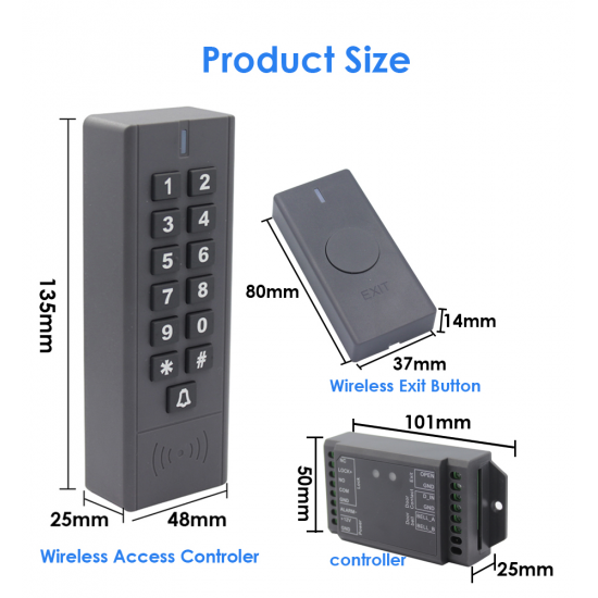 Kit de système de contrôle d'accès de porte sans fil avec sonnette  étanche IP66 AW1