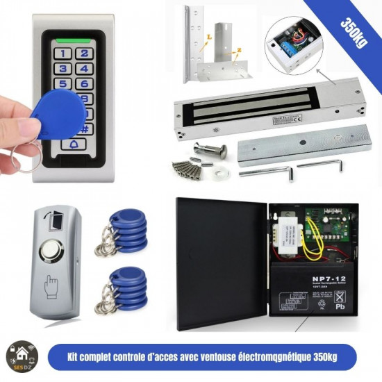 Pack Contrôle d’Accès Complet avec Ventouse Électromagnétique 350KG Pack Contrôle d’Accès Complet avec Ventouse Électromagnétique 350KG