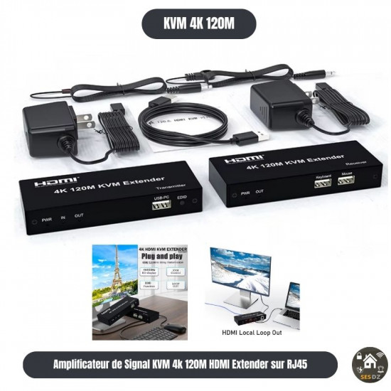 Amplificateur de Signal KVM 4k 120M HDMI Extender sur RJ45 câble Ethernet Audio vidéo Amplificateur de Signal KVM 4k 120M HDMI Extender sur RJ45 câble Ethernet Audio vidéo