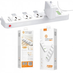 Multiprise rallonge LDNIO  4 ports USB, 4 prises espacées  fiche britannique avec bouton pour chaque prise