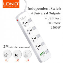 Multiprise rallonge LDNIO  4 ports USB, 4 prises espacées  fiche britannique avec bouton pour chaque prise