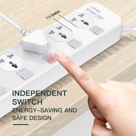 Multiprise rallonge LDNIO  4 ports USB, 4 prises espacées  fiche britannique avec bouton pour chaque prise