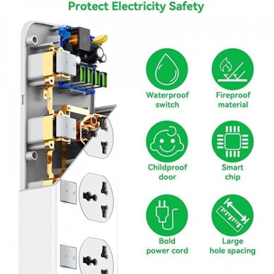 Multiprise rallonge LDNIO  4 ports USB, 4 prises espacées  fiche britannique avec bouton pour chaque prise