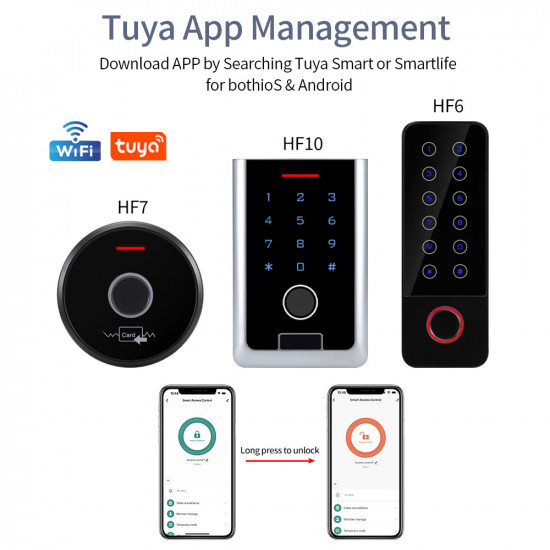 Mini clavier de contrôle d'accès biométrique à empreintes digitales étanche IP67  HF7, Mifare , application Tuya