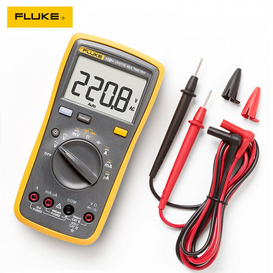 Multimètre numérique FLUKE 15B + , testeur de température Ohm, capacité de courant de tension AC/DC, mesure automatique/manuelle