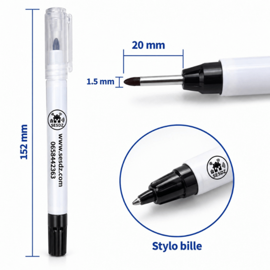 Marqueur permanent à pointe longue + Stylo bille 2-en-1 – Spécial techniciens 