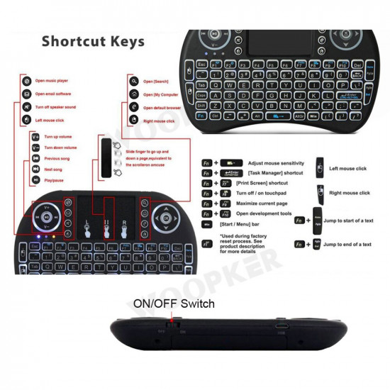 Mini Wireless Remote 2,4GHz Keyboard with Touchpad Mouse for Android TV Box Colourful LED Backlight Rechargable Li-ion Battery Mini Wireless Remote 2,4GHz Keyboard with Touchpad Mouse for Android TV Box Colourful LED Backlight Rechargable Li-ion Battery