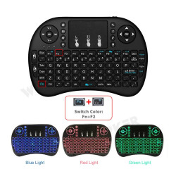 Mini Wireless Remote 2,4GHz Keyboard with Touchpad Mouse for Android TV Box Colourful LED Backlight Rechargable Li-ion Battery